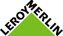 Logo officiel de l'enseigne Leroy Merlin, triangle vert symbolisant un toit de maison avec texte noir.